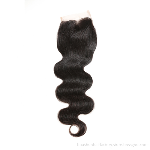 Huashuo Highest Discounts Wholesale  4X4 Bleached Knots Free Middle Three Parting Thin Lace Closure